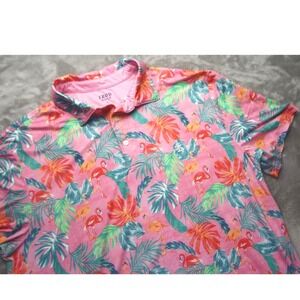 IZOD GOLF Men's L Pink Tropical‎ Flamingo Palm Tree Golf Performance Polo Shirt